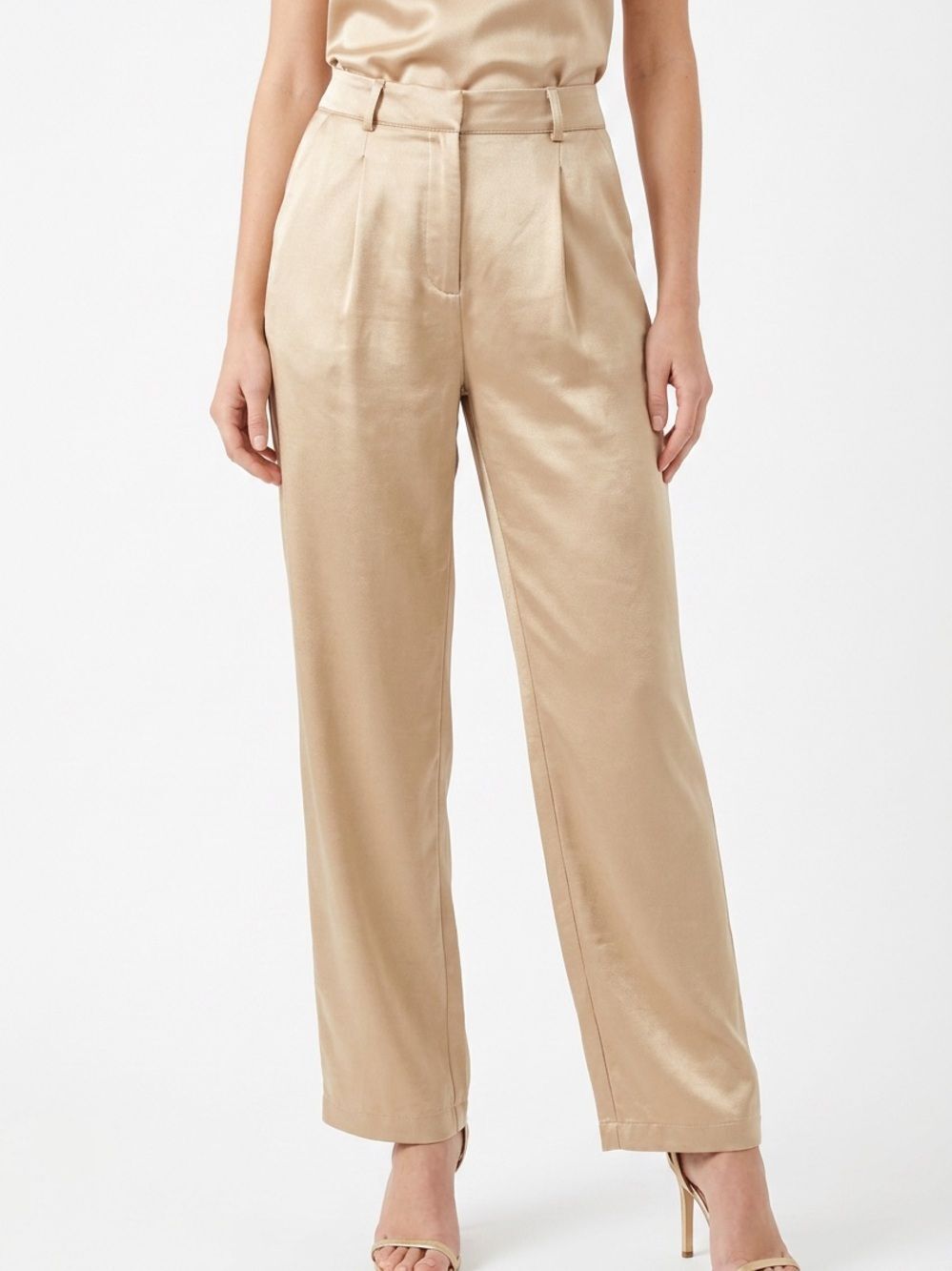 AUDREY 3+1 | NEW Gold Satin Look Wide Leg Pants Women’s Size Small